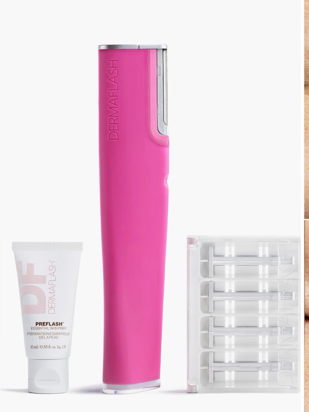 NEW- Dermaflash LUXE+ Sonic Dermaplaning Peach Fuzz Remover - Pink
